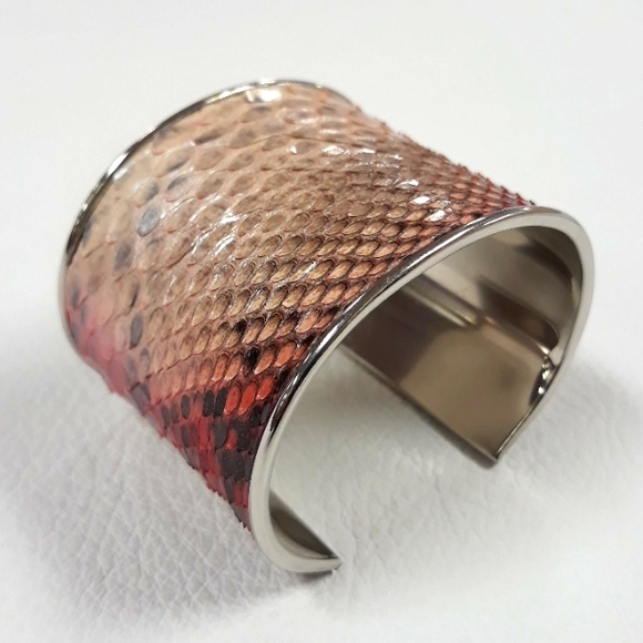 Metallic/ Pink Hand Painted Python Snakeskin Cuff Bracelet/ Handcrafted - Picture 12 of 16